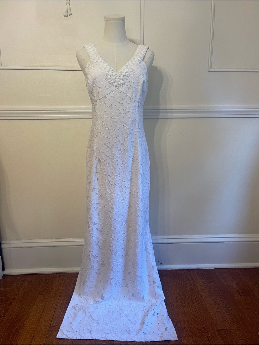 Lilly Pulitzer White Lace Maxi Dress with Embellished trim V-Neck